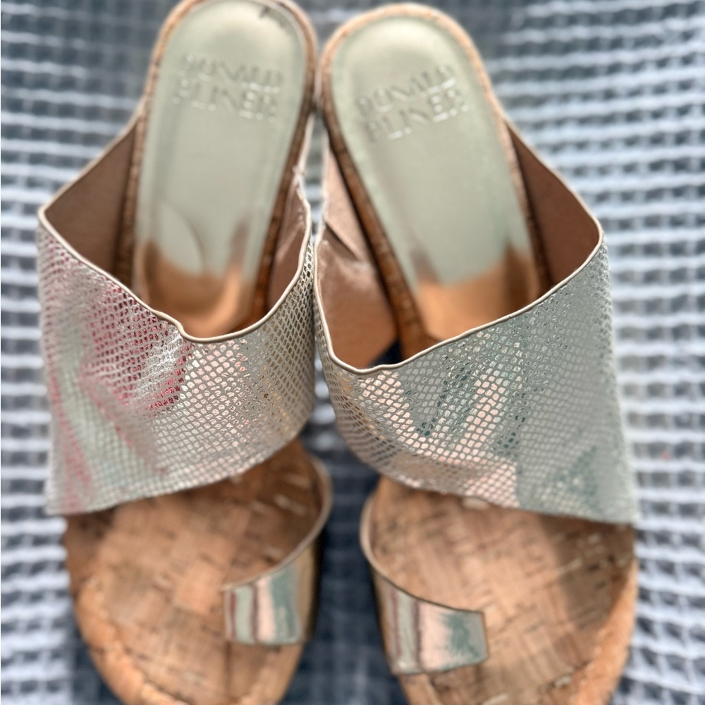 Donald J. Pliner Metallic Rose Gold and Silver Wedge Sandals